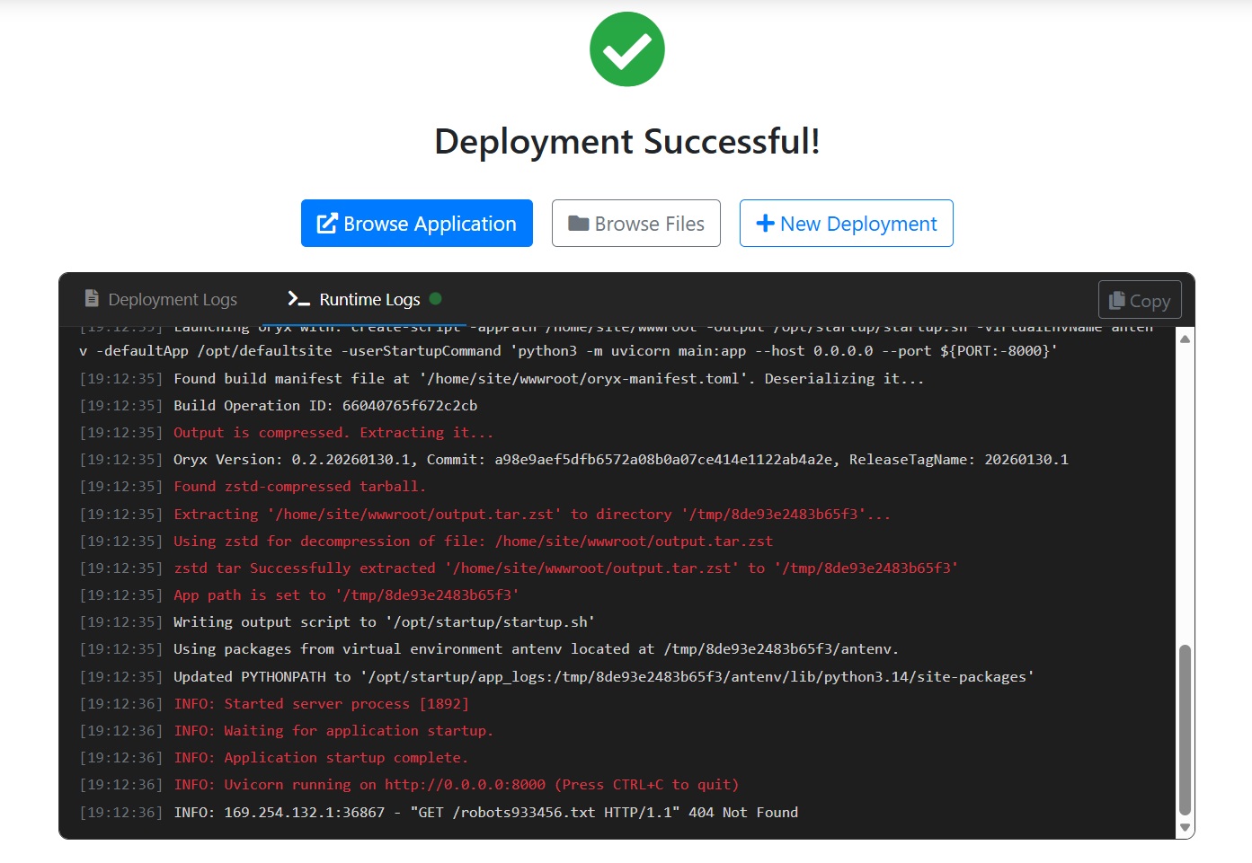 Runtime logs